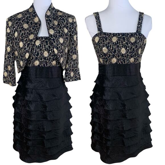 R&M Richards Sz 10 2-Piece Bolero Jacket & Shutter Pleat Dress Formal Cocktail - Picture 1 of 16